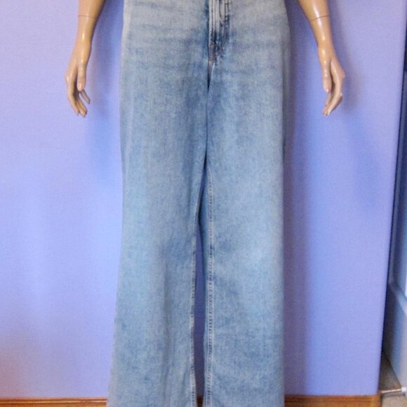 GOOD AMERICAN WIDE LEG PULL FADED JEANS INDIGO 4/XL  NWT $159 - Picture 1 of 12
